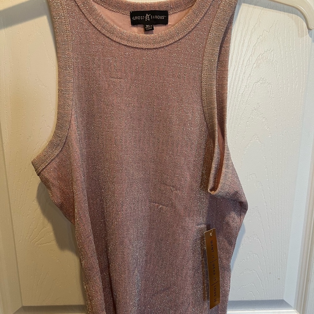 Almost Famous Shimmery Rose Pink Tank Top